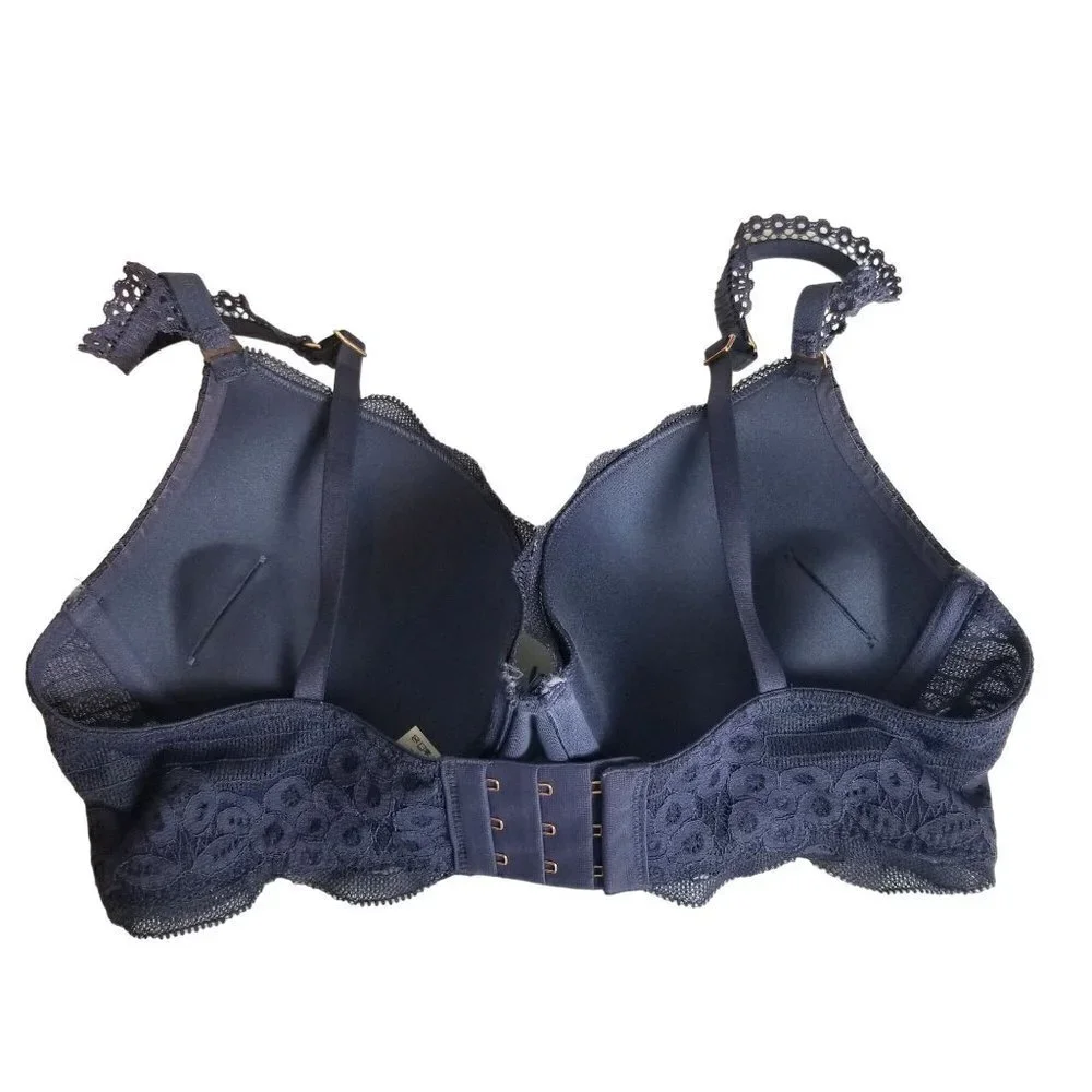AERIE Bra 34C Blue lace‎ Padded Push up Rose Gold Hardware Underwire Adjustable